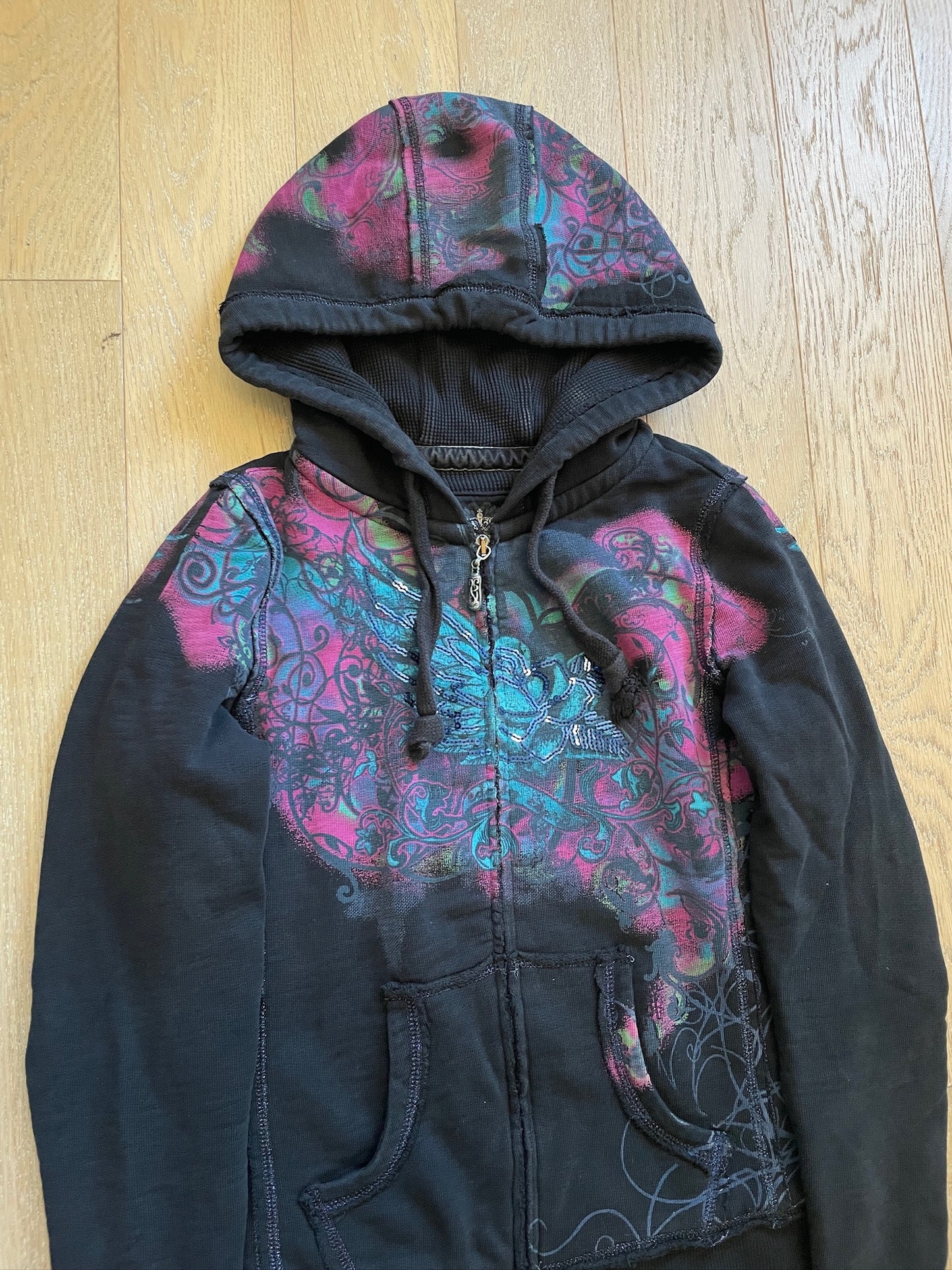 Vintage Graphic Sequin Zip Hoodie