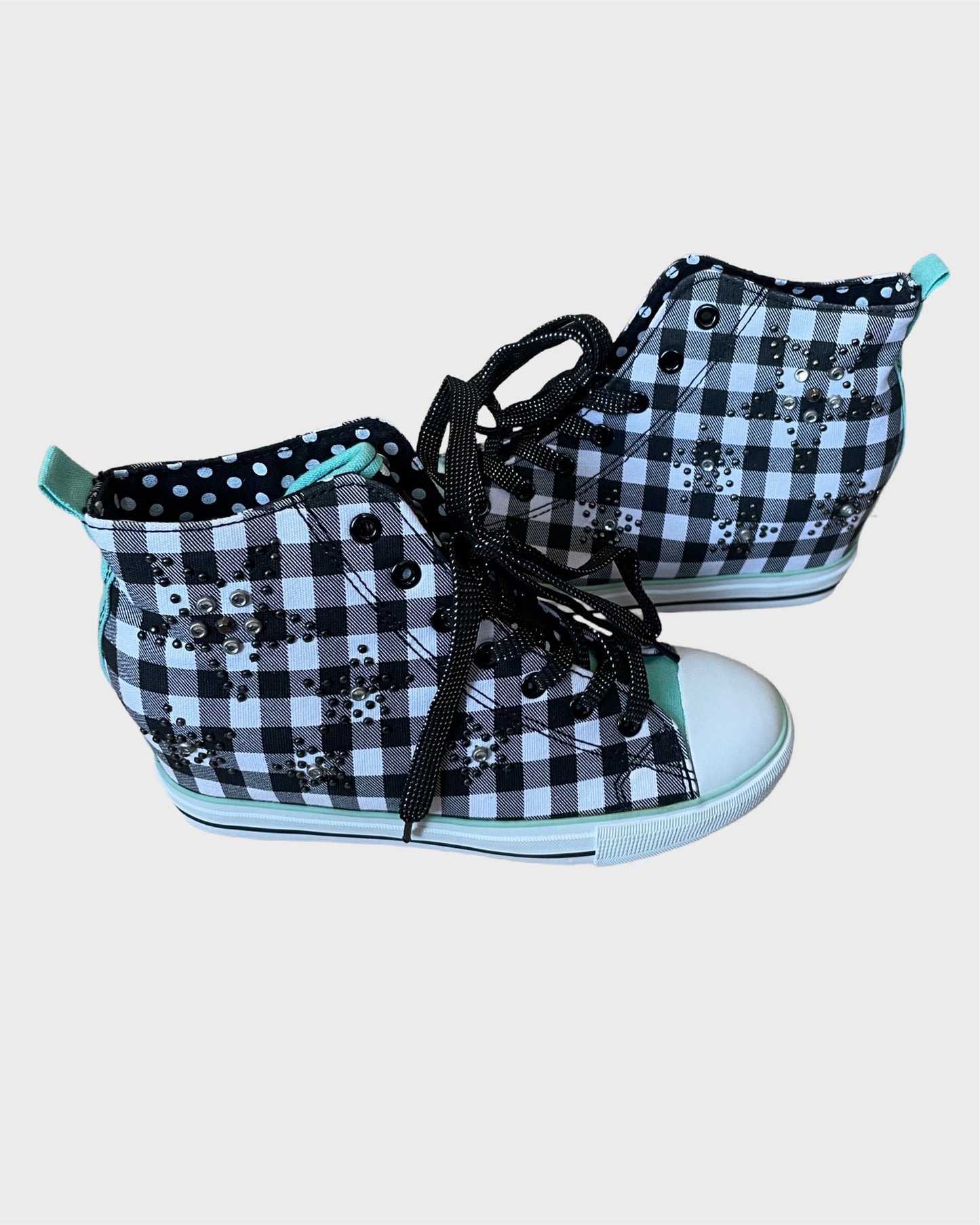 Vintage Plaid Studded Wedge Chucks