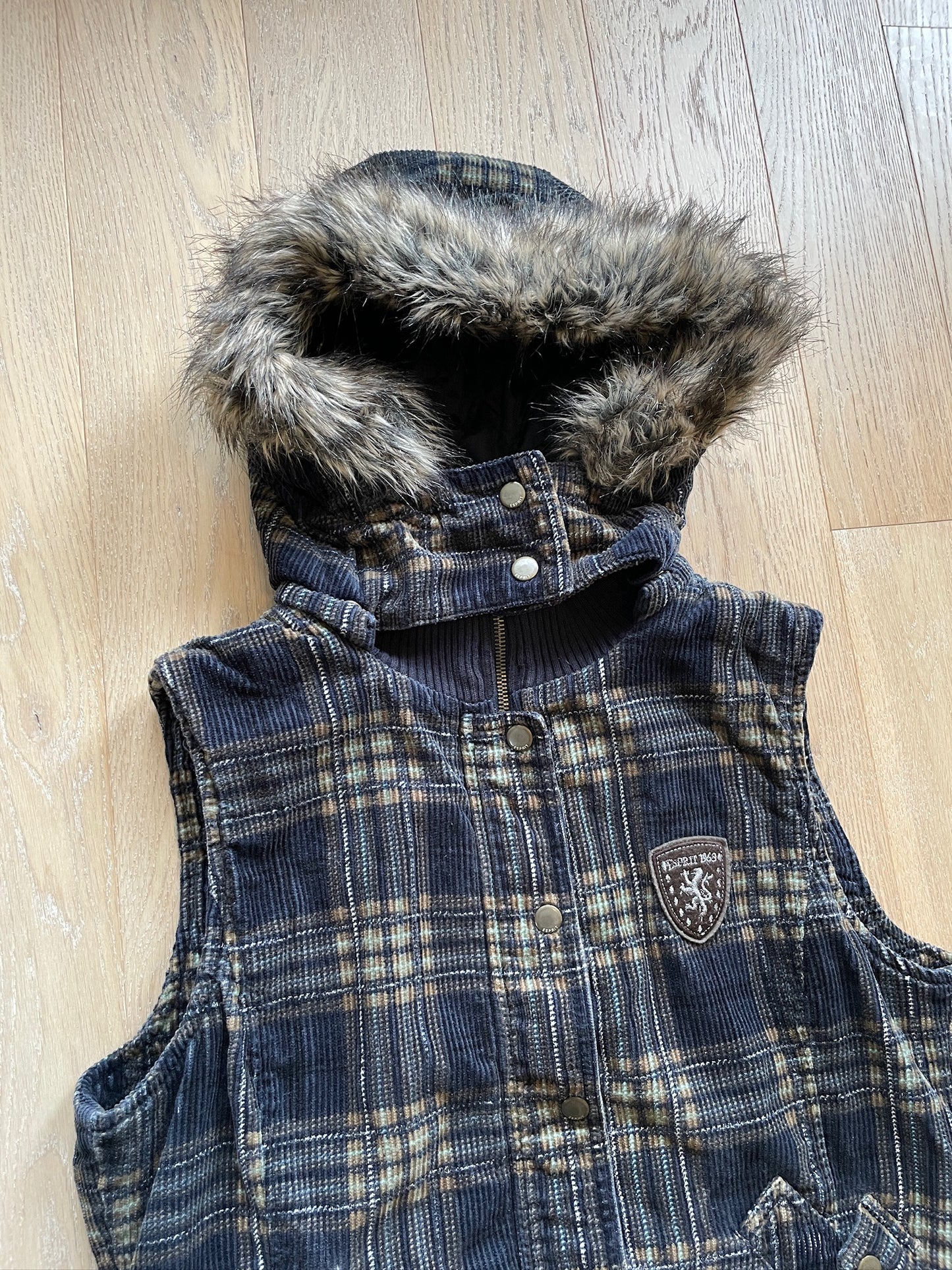 Vintage Plaid Fur Vest