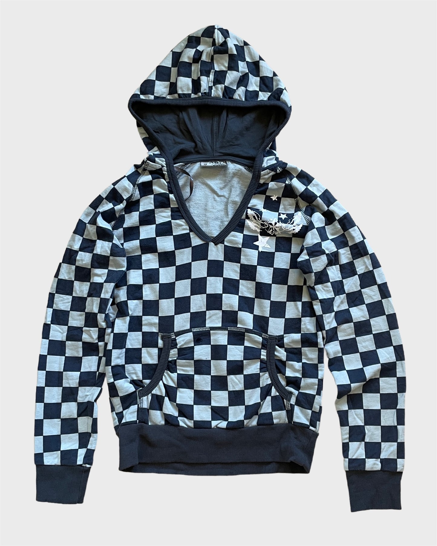 Vintage Checkerboard Deep Neck Hoodie