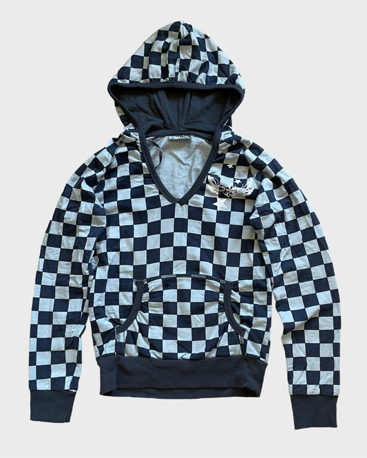 Vintage Checkerboard Deep Neck Hoodie