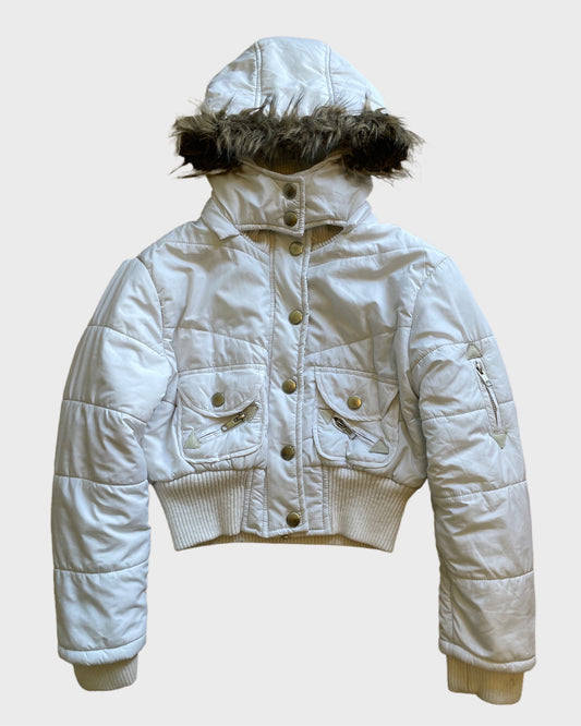 Vintage Cropped Fur Bomber Jacket