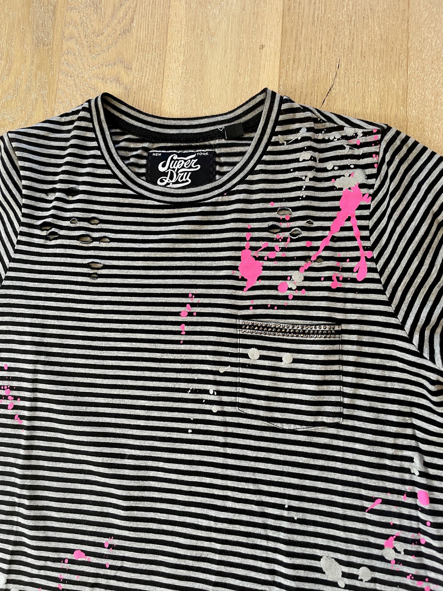 Vintage Superdry Striped Paint Splash T-Shirt