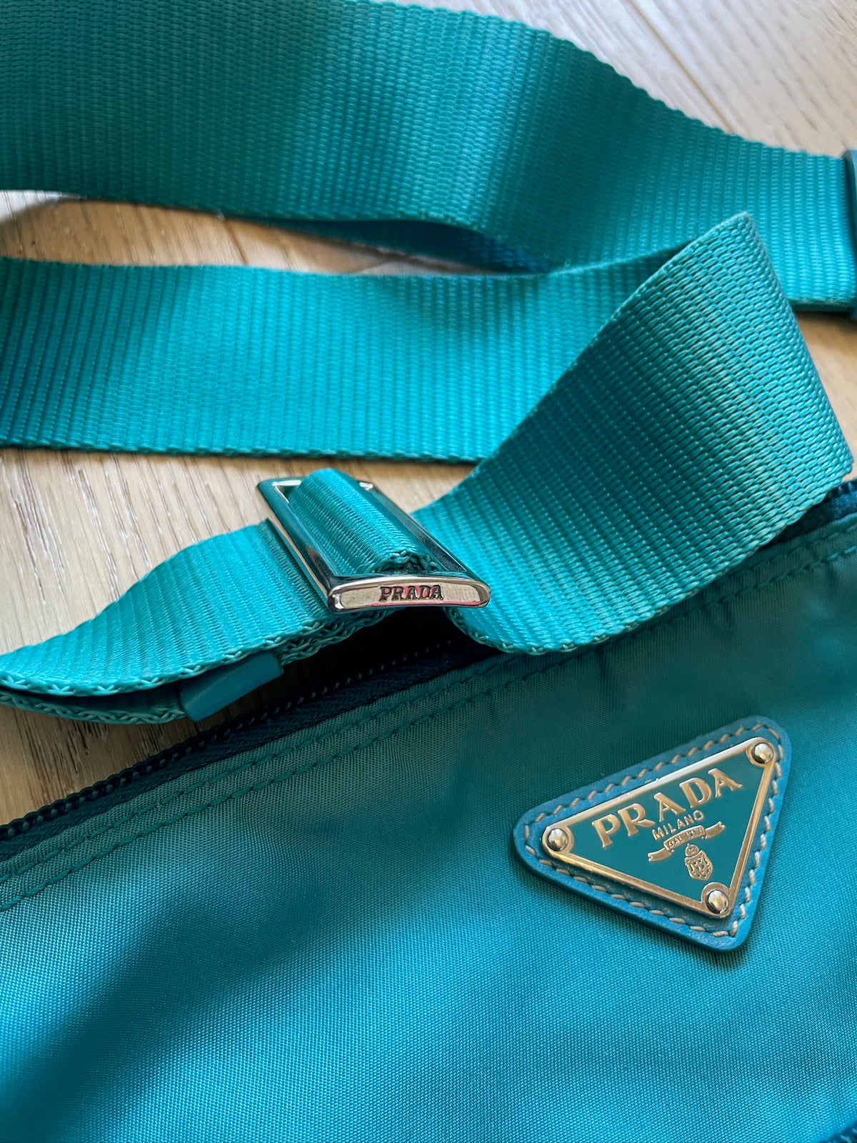 Prada Teal Flat Crossbody Bag