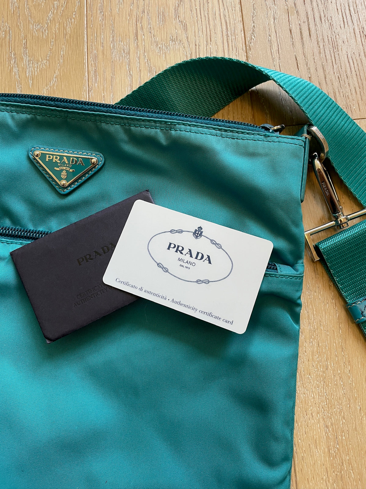 Prada Teal Flat Crossbody Bag