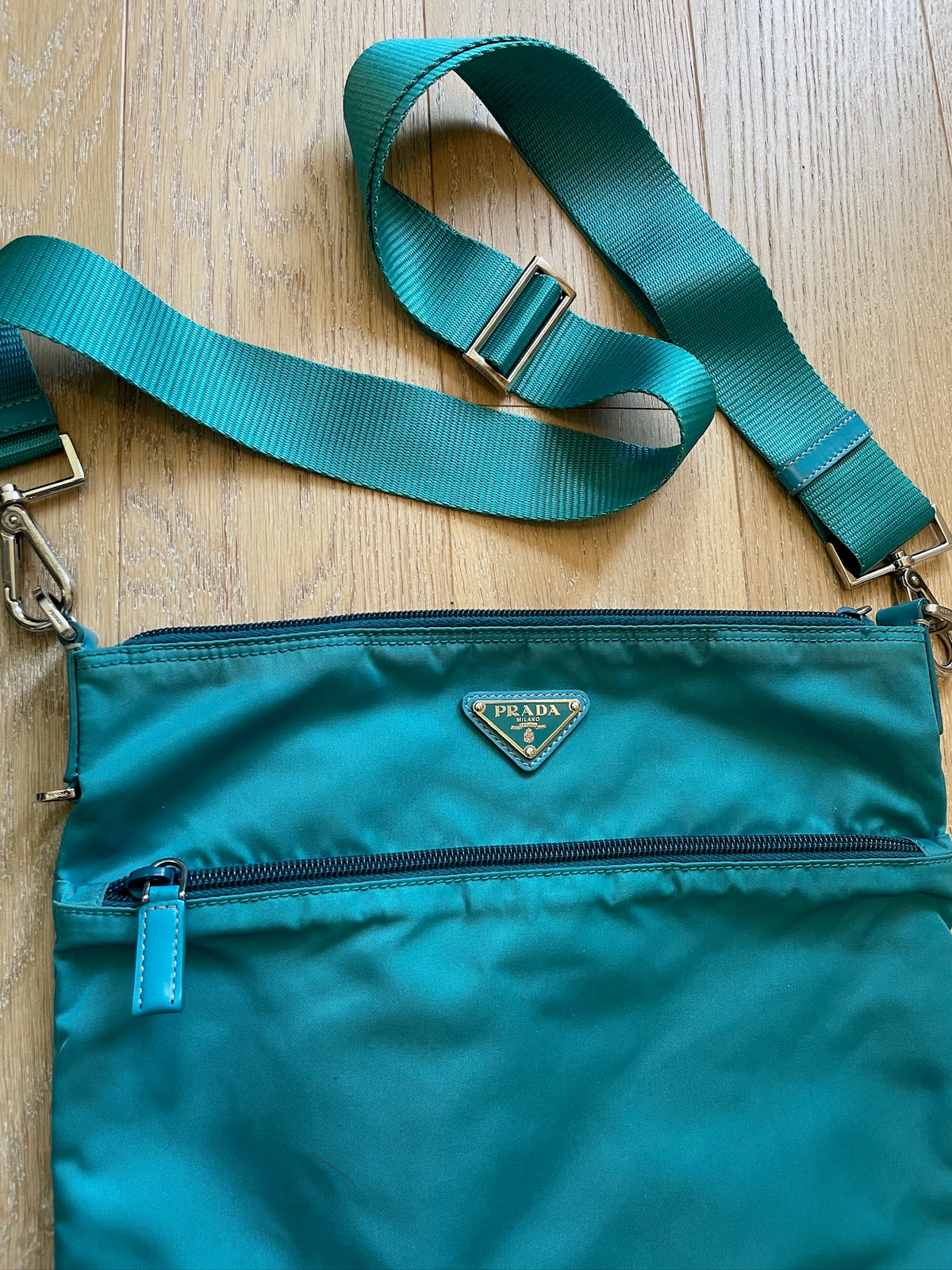 Prada Teal Flat Crossbody Bag
