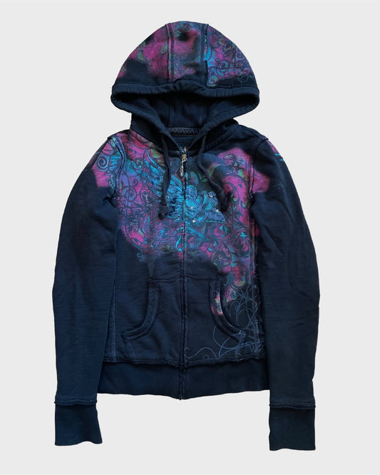 Vintage Graphic Sequin Zip Hoodie