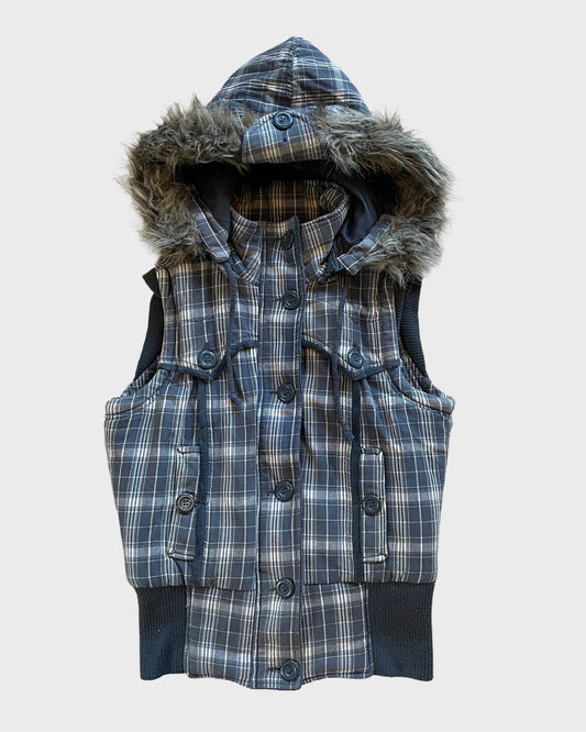 Vintage Plaid Fur Vest