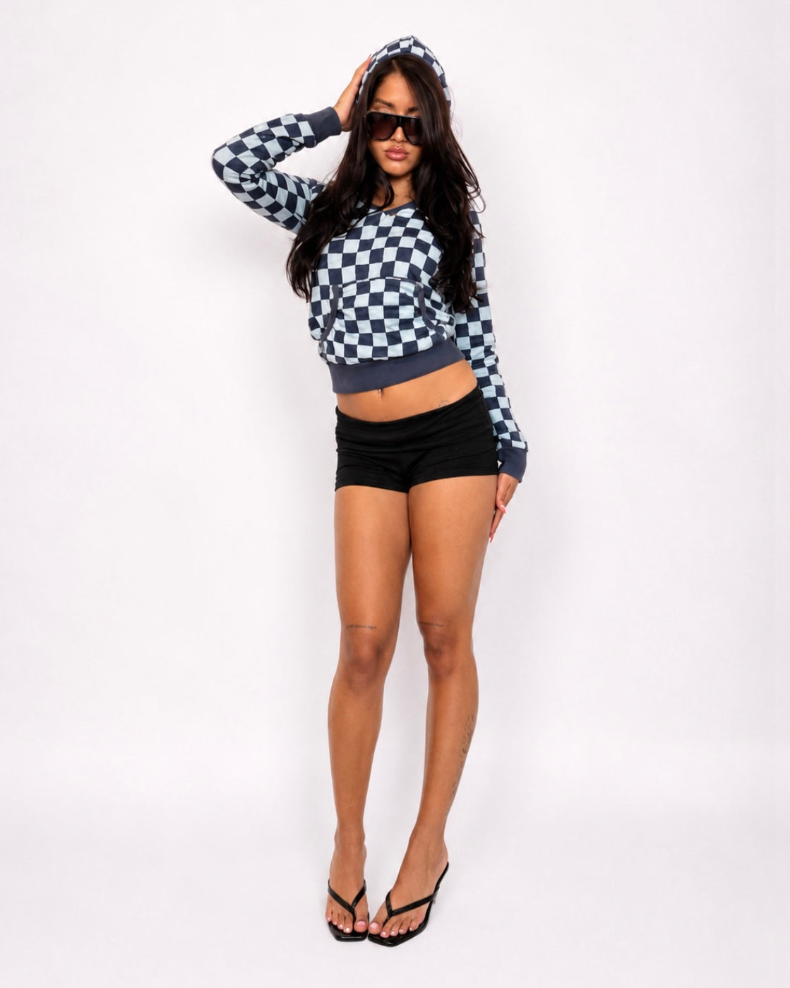 Vintage Checkerboard Deep Neck Hoodie