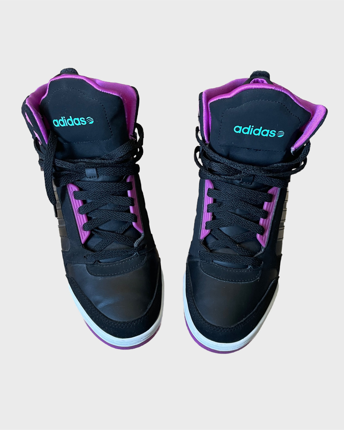 Adidas Black Purple Teal High Top Wedge Sneaker