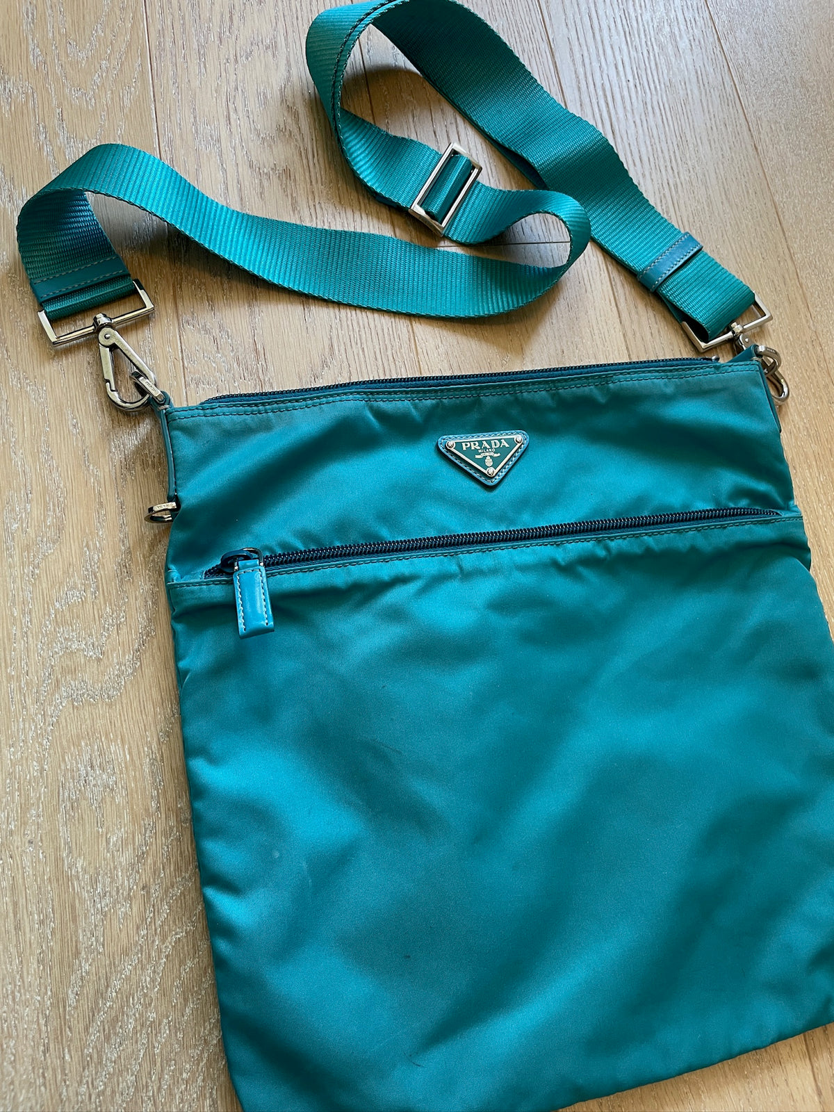 Prada Teal Flat Crossbody Bag