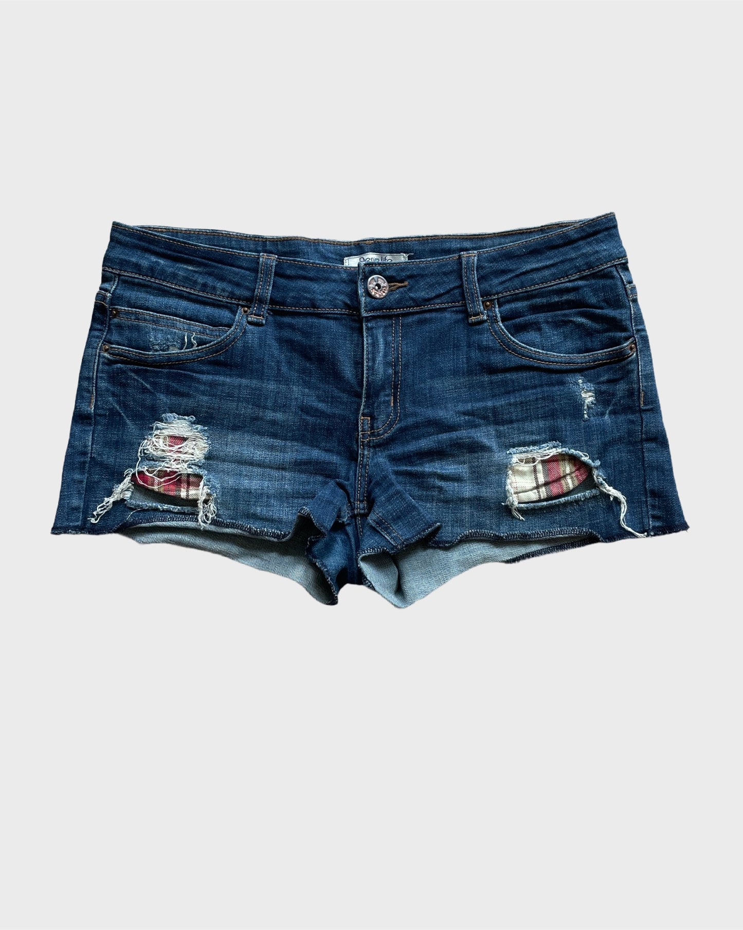 Vintage Plaid Denim Shorts