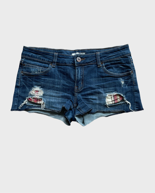 Vintage Plaid Denim Shorts