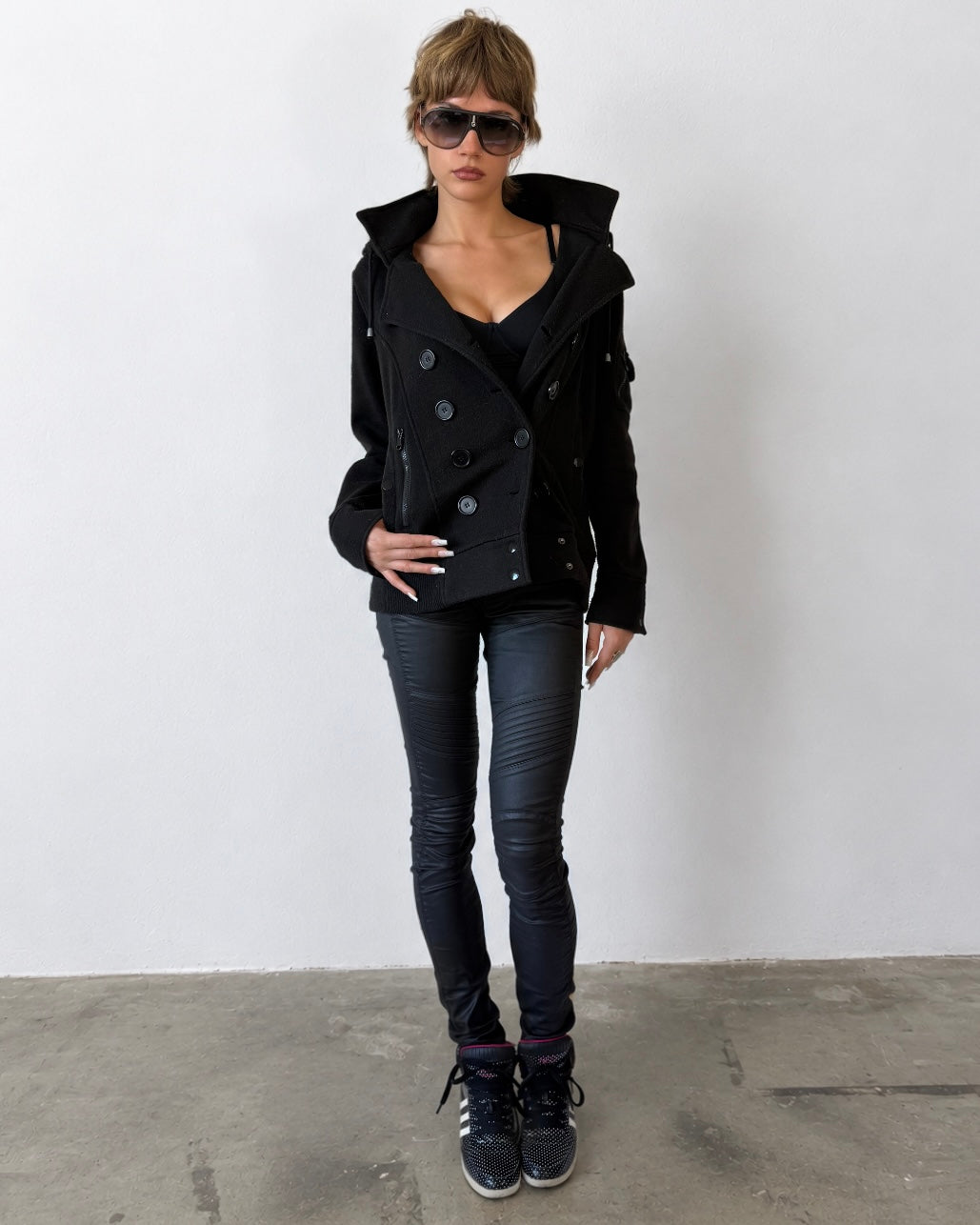 Double Breasted Button-Up Hooded Jacket