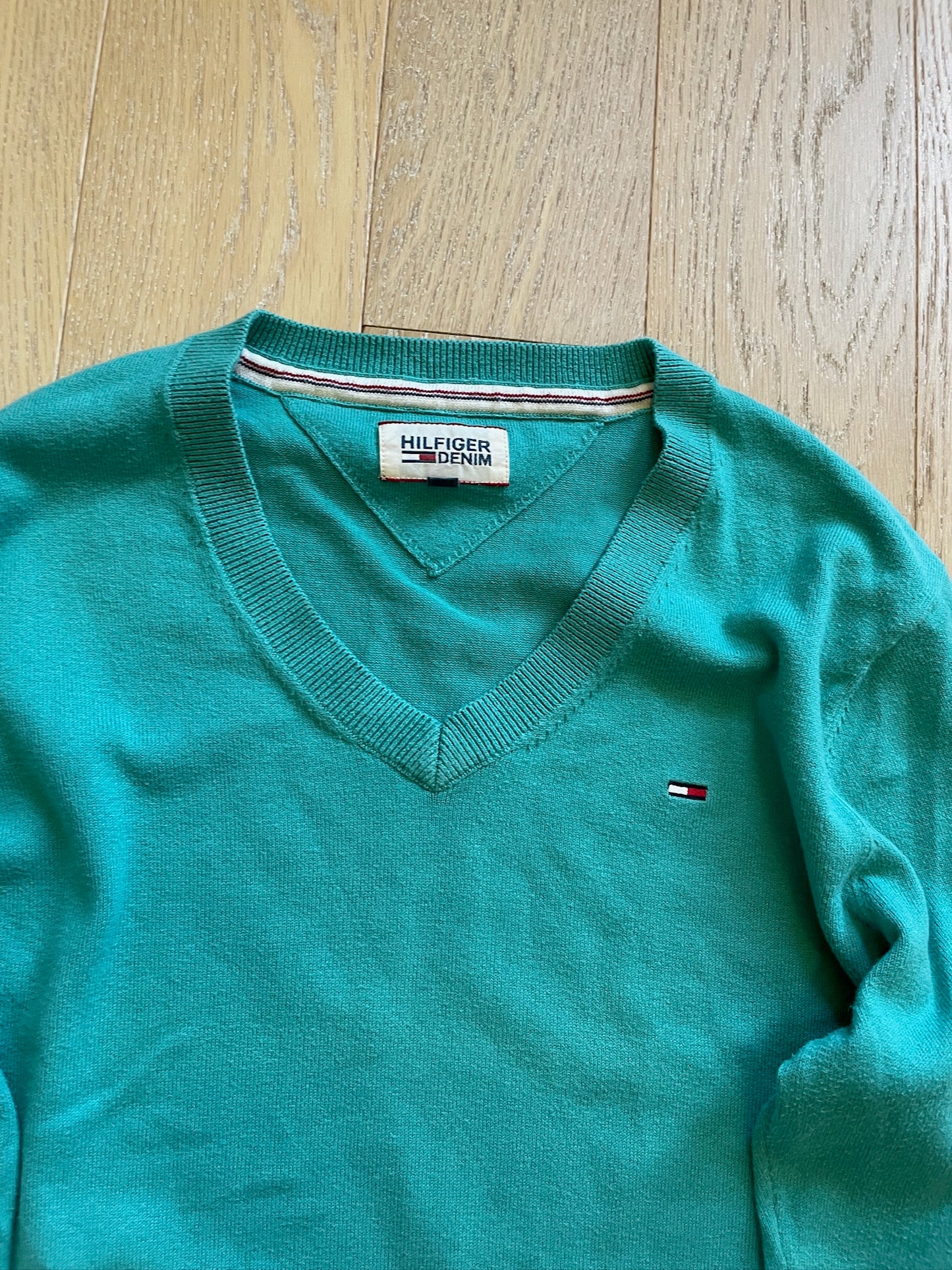 Vintage Tommy Hilfiger Teal V-Neck Knit Sweater