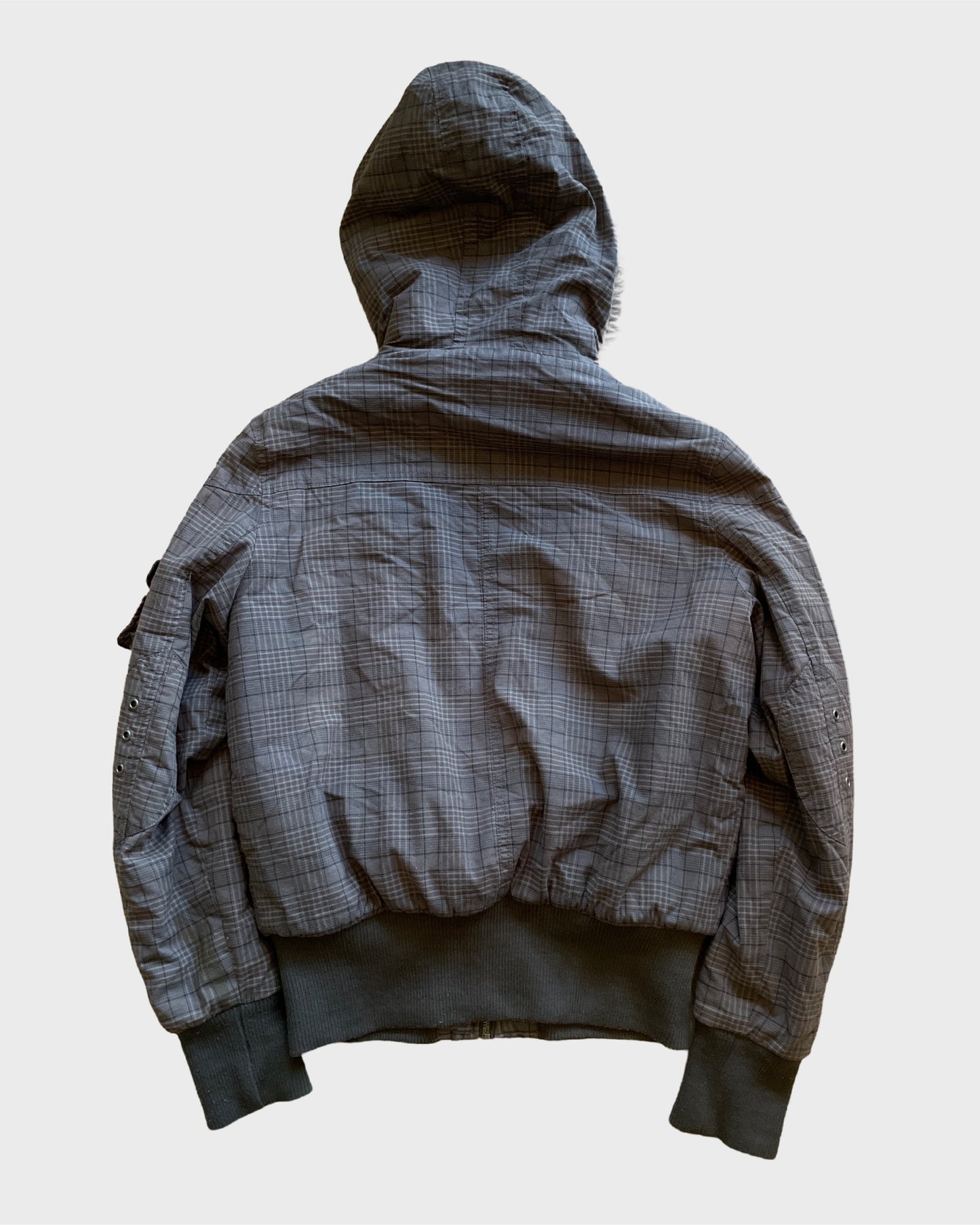 Vintage Military Plaid Fur Jacket