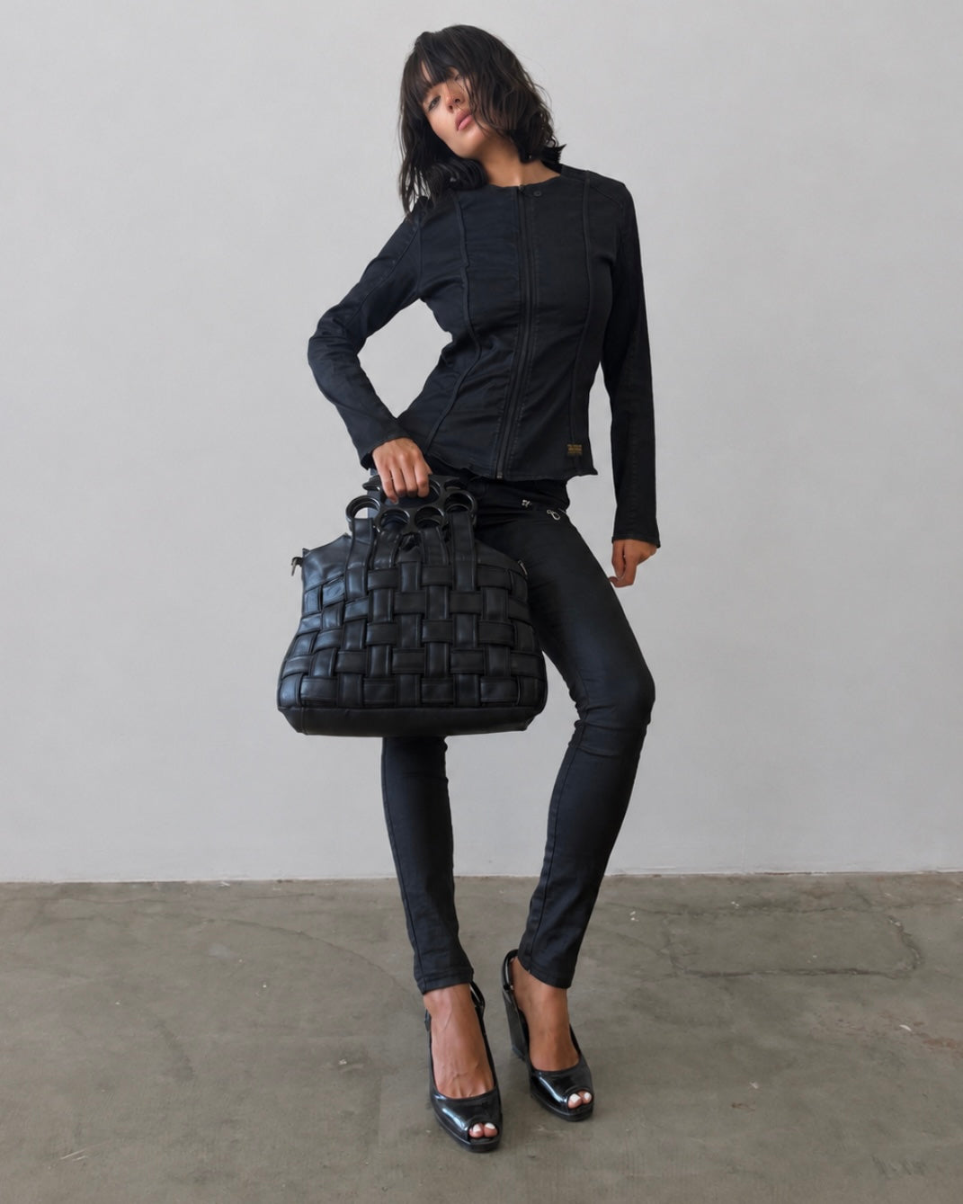 Black Woven Knuckle Handle Bag