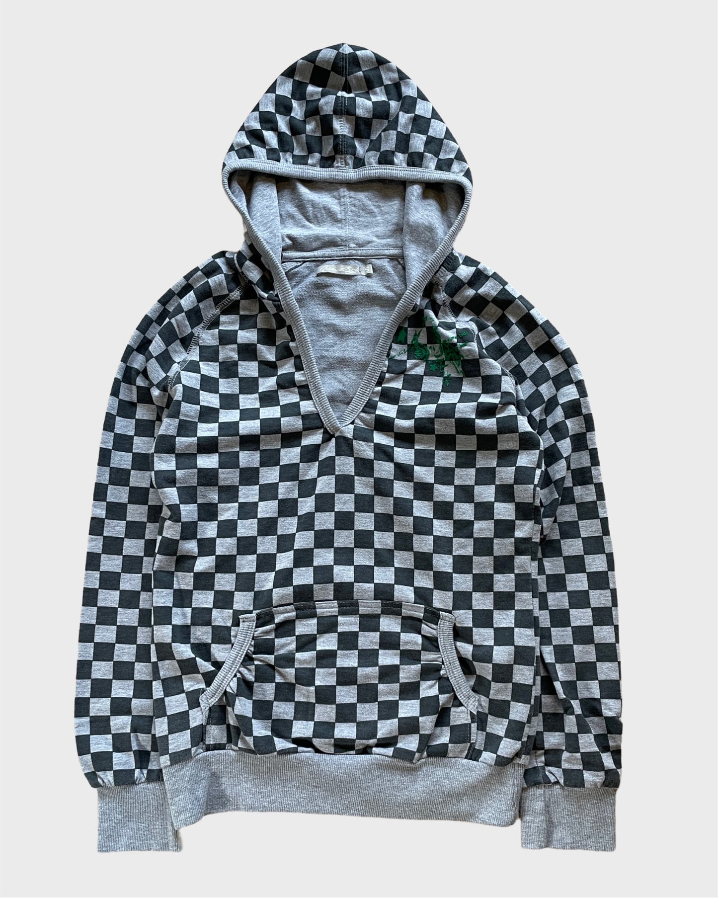 Vintage Checkerboard Deep Neck Hoodie
