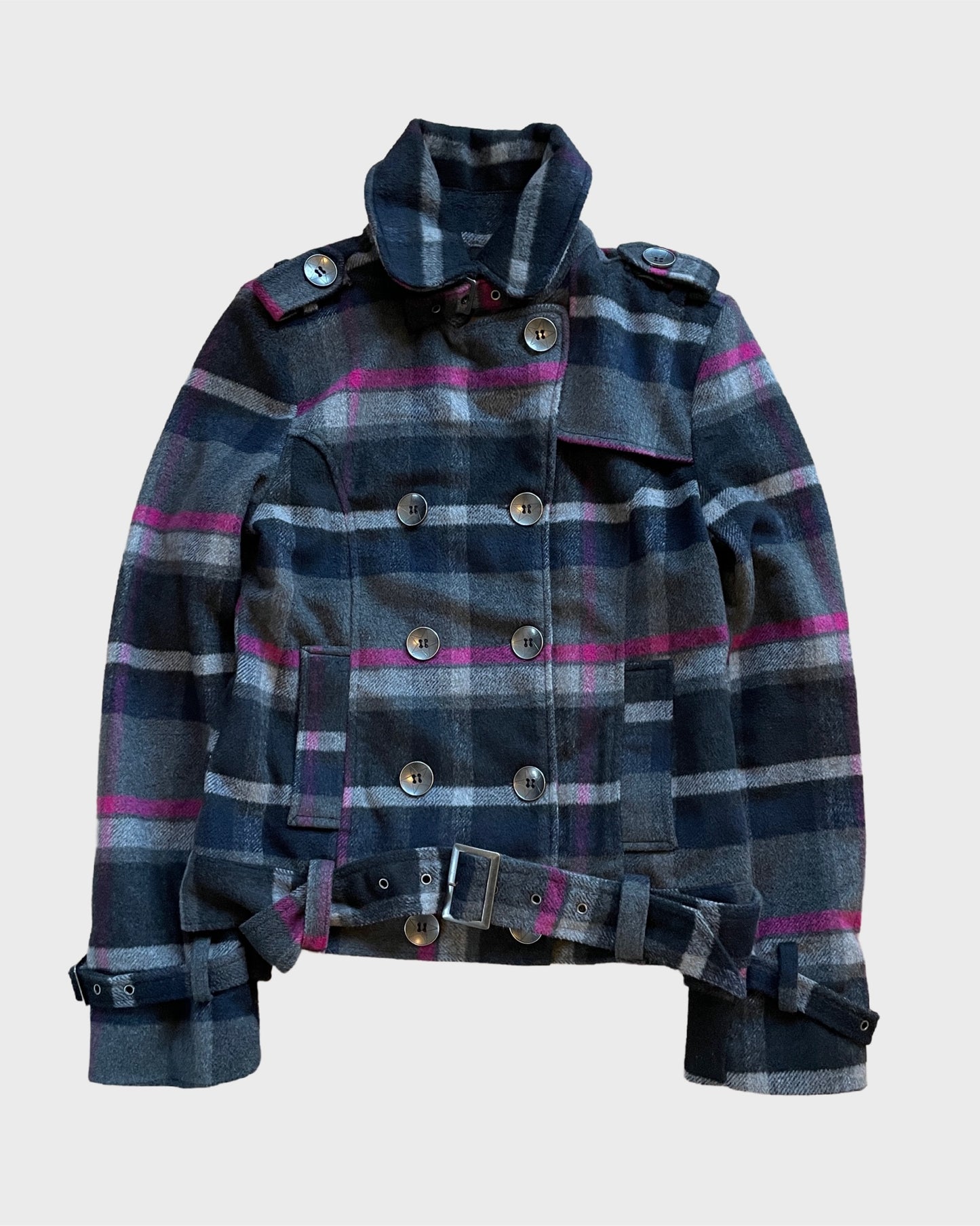 Vintage Double Breasted Plaid Wool Jacket