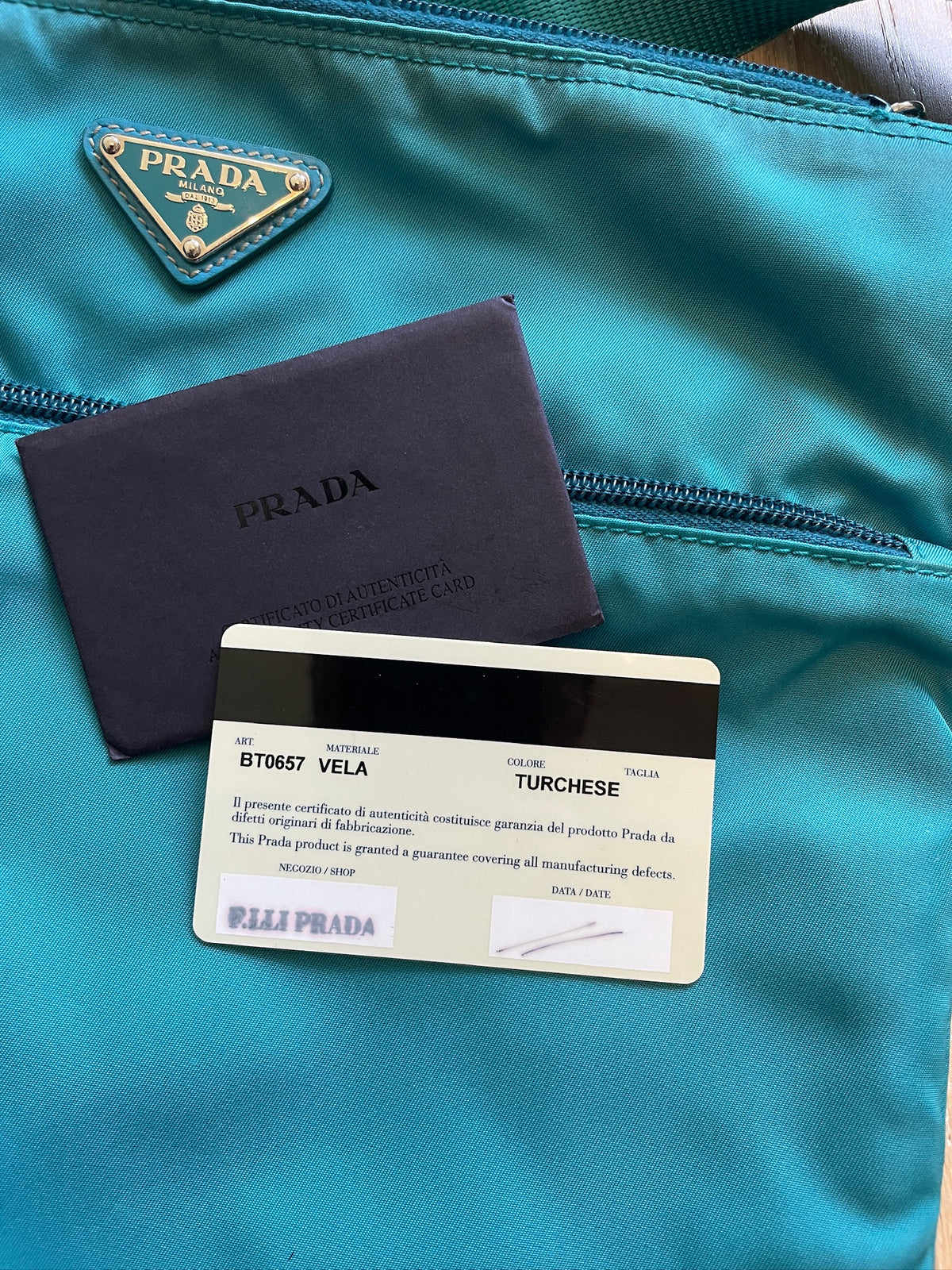 Prada Teal Flat Crossbody Bag