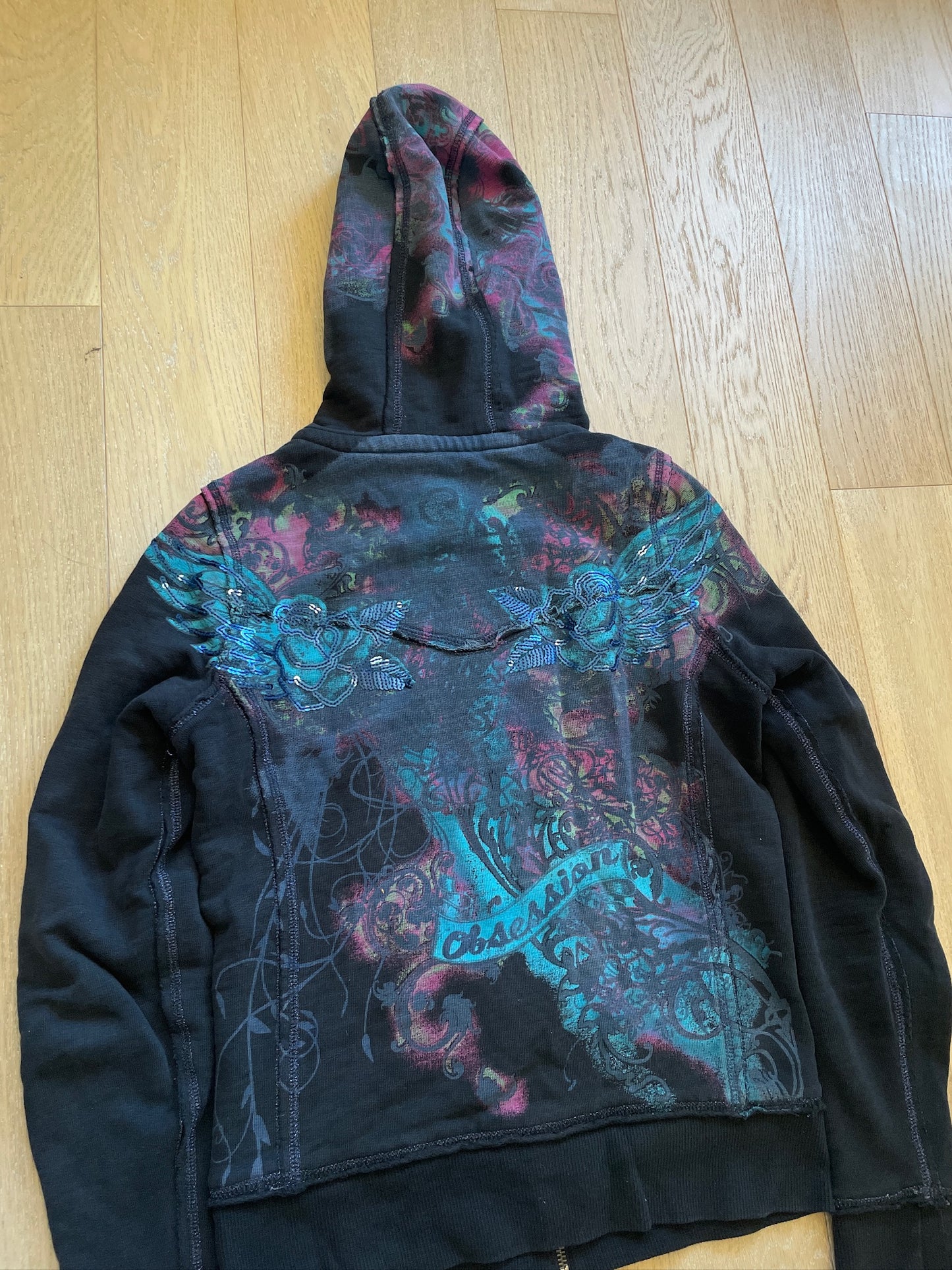 Vintage Graphic Sequin Zip Hoodie