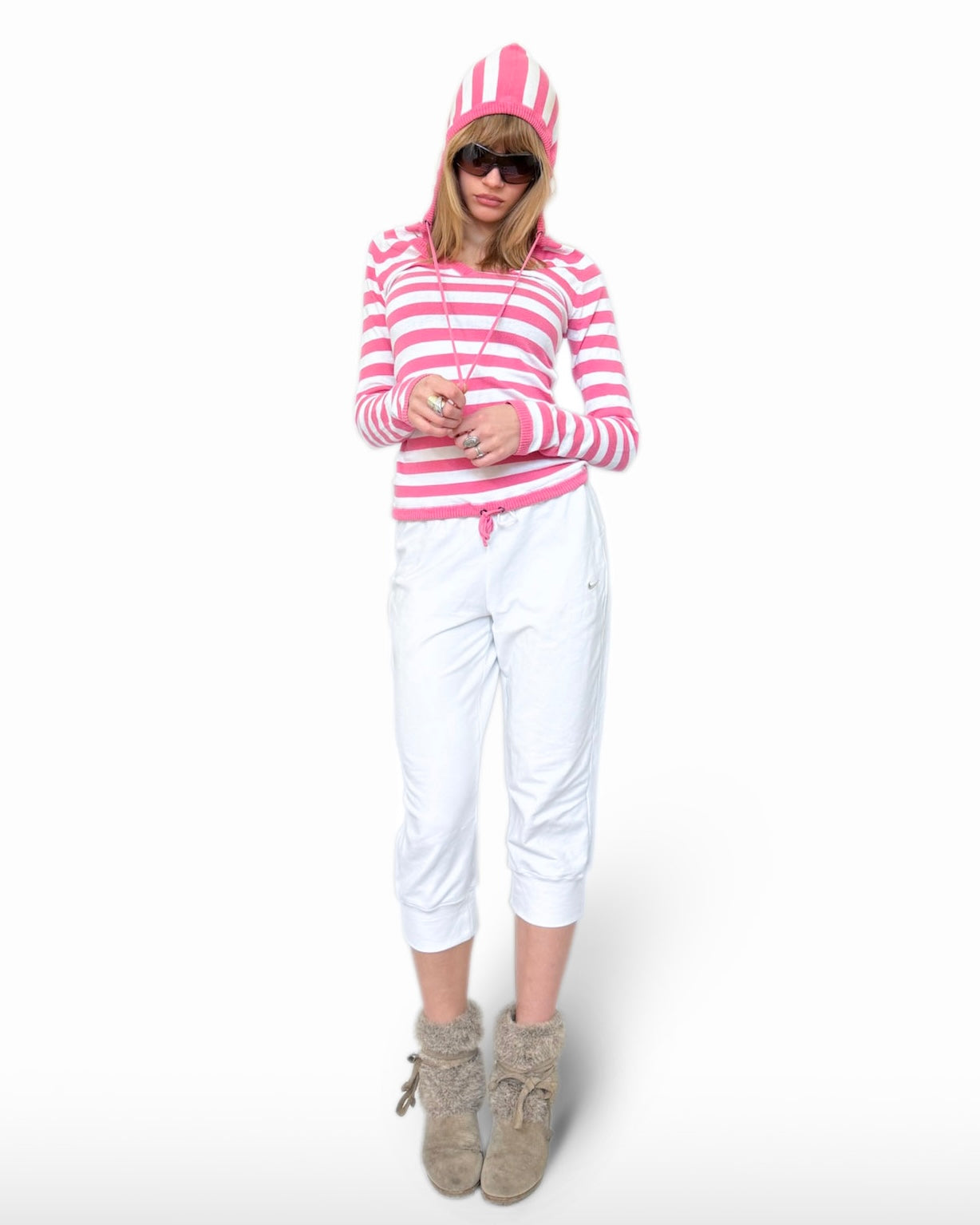 Vintage Striped Deep Neck Hoodie