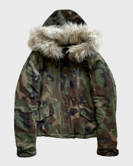 Vintage Camouflage Fur Jacket