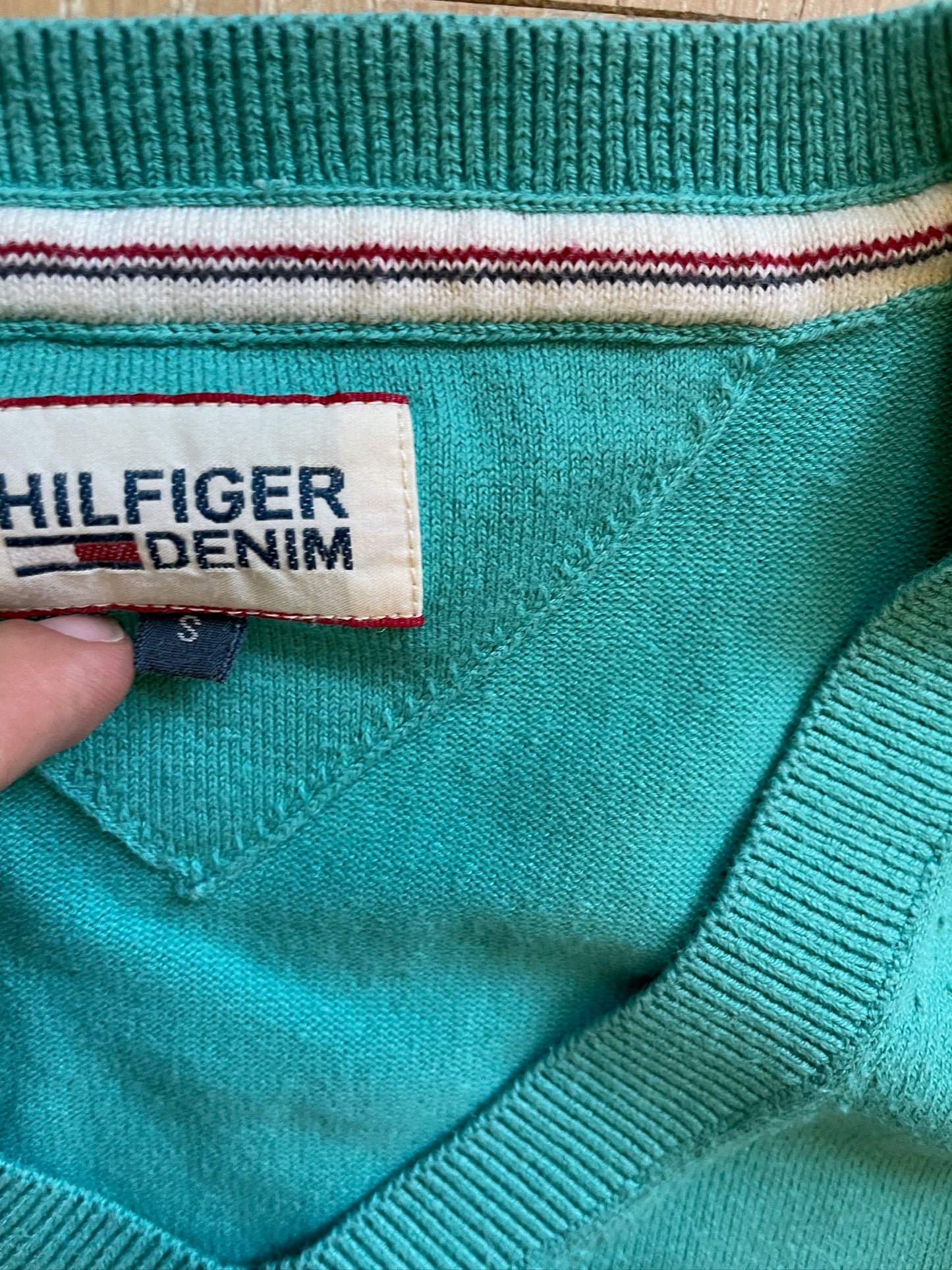 Vintage Tommy Hilfiger Teal V-Neck Knit Sweater