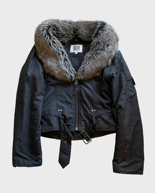 Vintage Cropped Jacket with Fur Collar