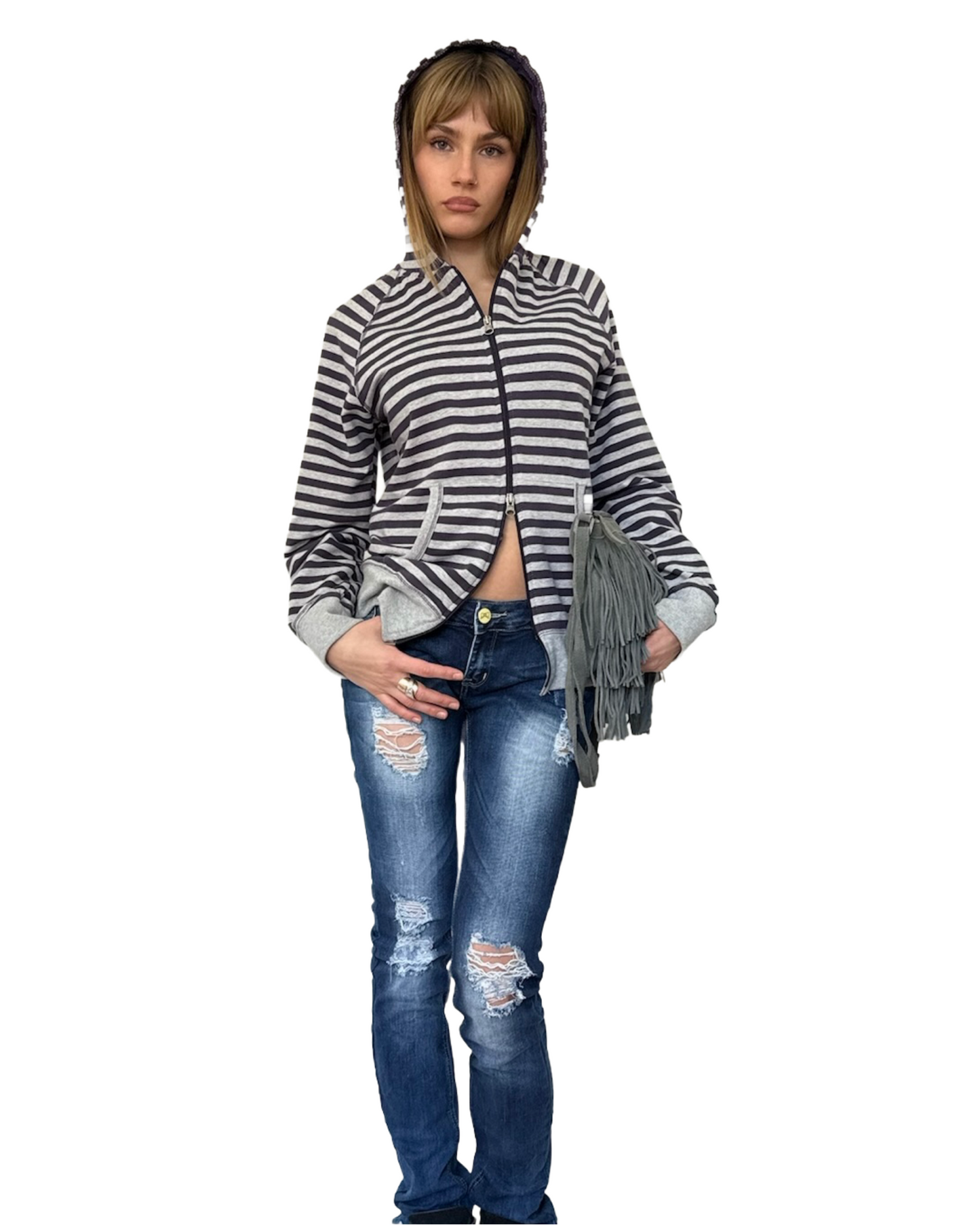 Vintage Striped Zip Hoodie