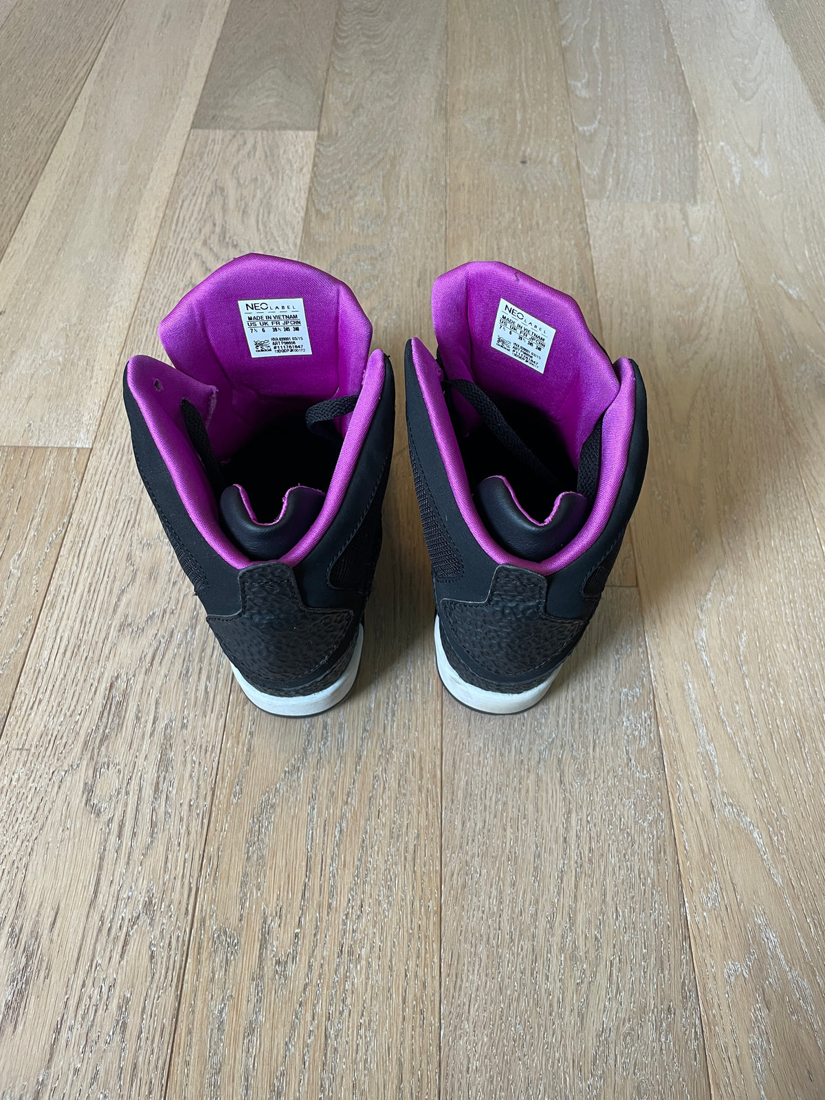 Adidas Black Purple Teal High Top Wedge Sneaker